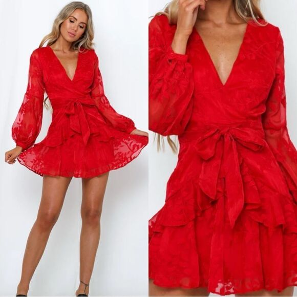 Hello Molly Dresses & Skirts - Hello Molly Red Long Sleeve Wrap Mini Dress